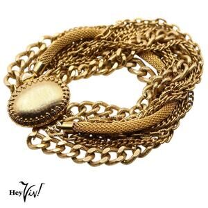 Vintage Chunky Bracelet w 13 Gold Metal Chains and Ornate Clasp 7" Long -Hey Viv